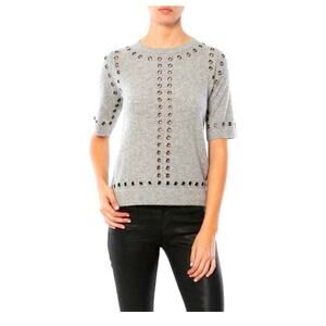 Autumn Cashmere Gray Grommet Short Sleeve Crewneck Pullover Sweater Size Small